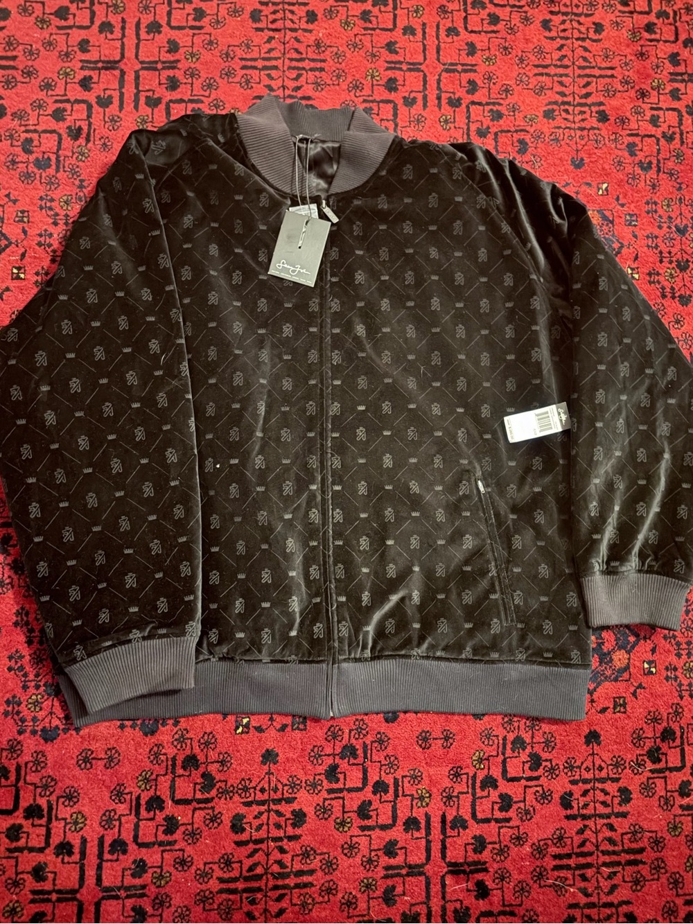 Sean John Black Velvet Logo Bomber Jacket - Size 6XL New With Tags